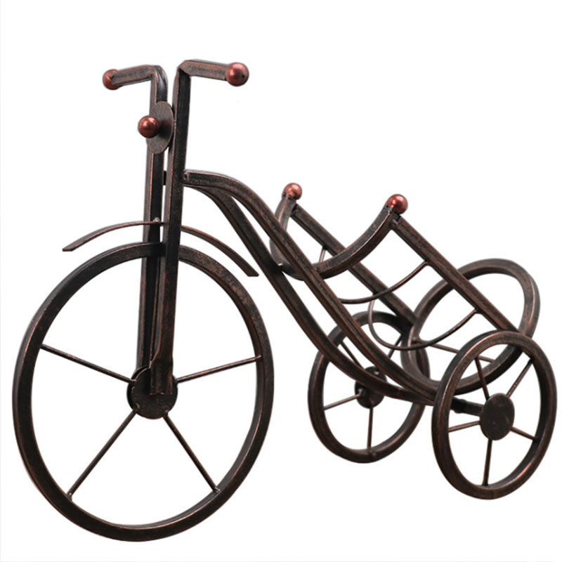 Creative wrought iron metal tricycle wine rack decoration